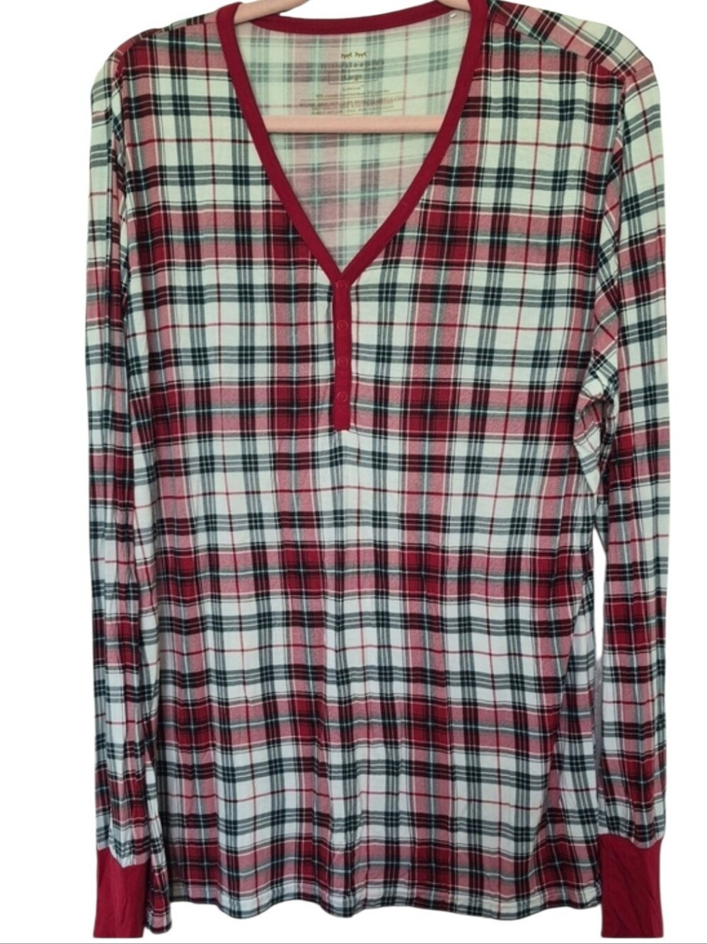 Little Sleepies Lunaluxe Bamboo Plaid Pajama Top Women's Large Soft Holiday